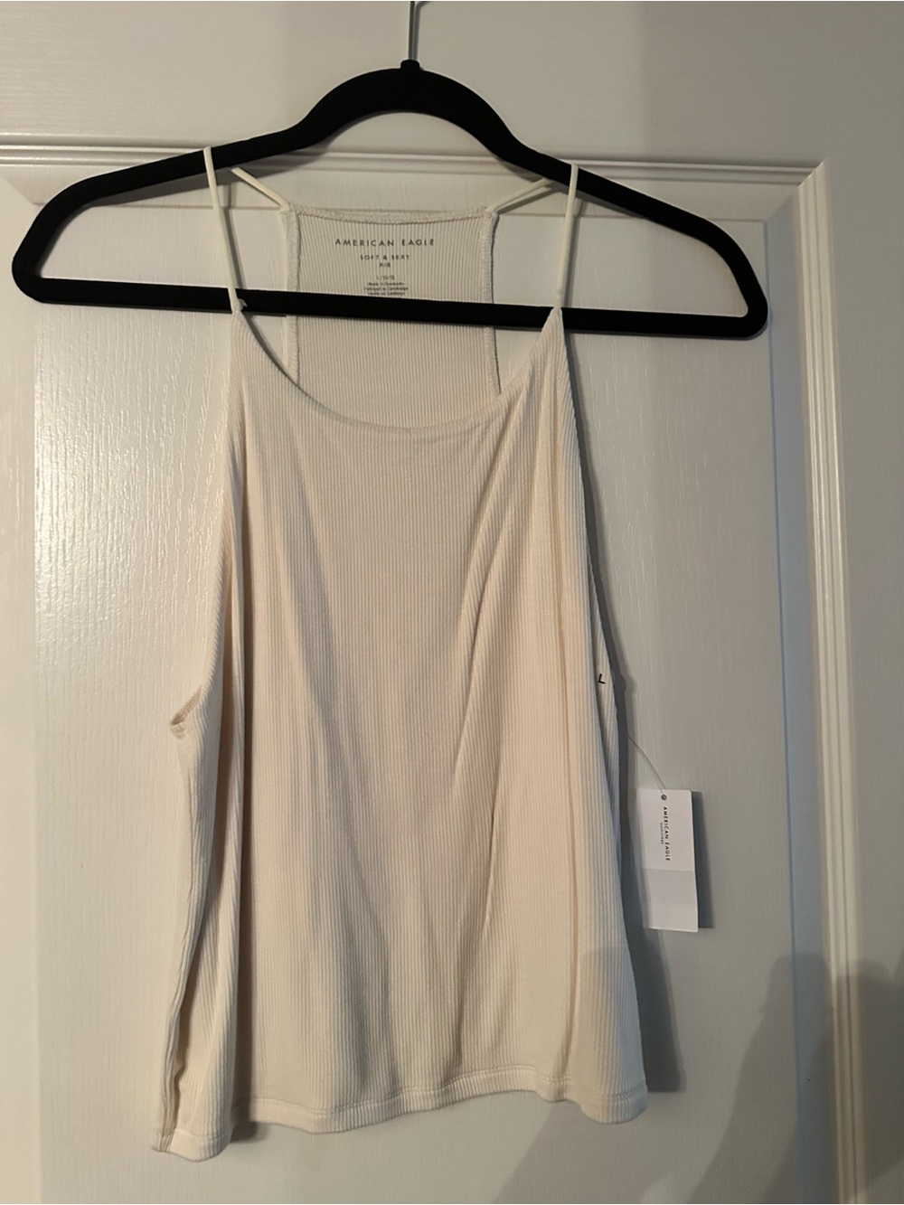 American Eagle Outfitters Soft &Sexy Ivory Ribbed Spaghetti Strap Tank Top